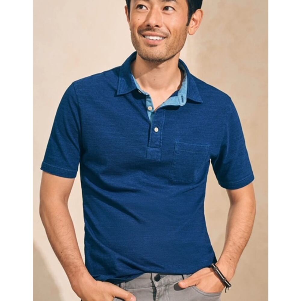 Faherty Short Sleeve Polo Shirt Size: XXL Color: Dark Indigo Wash - Picture 1 of 9